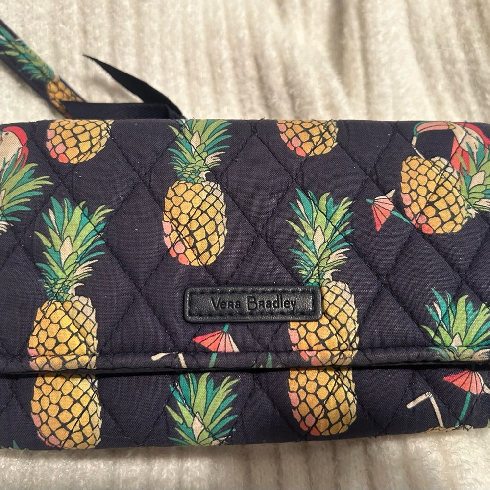 Vera Bradley Pineapple Print Clutch - navy blue and Yellow. Holds a phone.